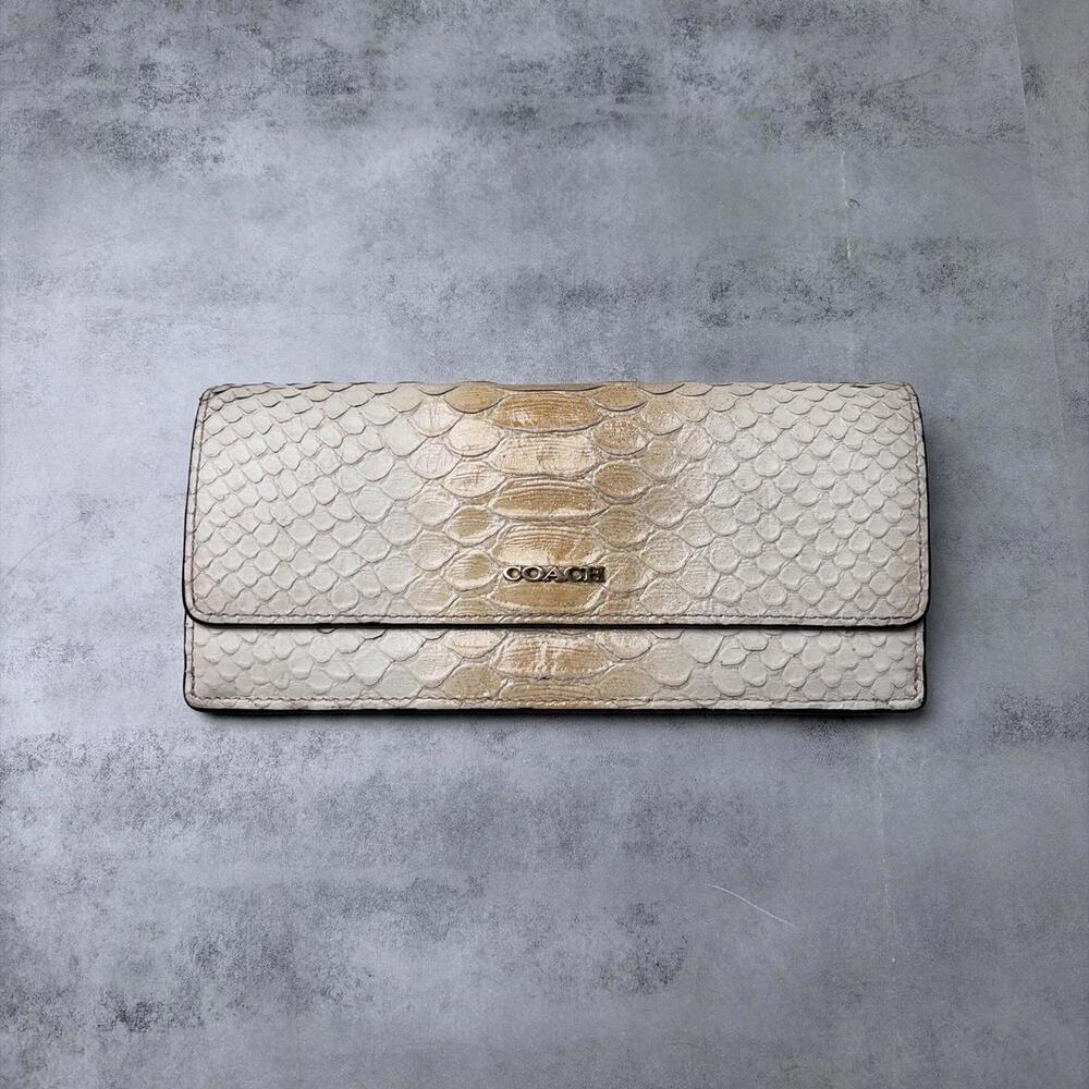 Y2K Coach Python Leather Continental Cream Zip Po… - image 1